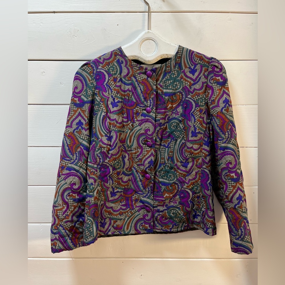 GERARD PASQUIER PARIS Vintage Quilted Jacket Purple Multicolor – Size 46